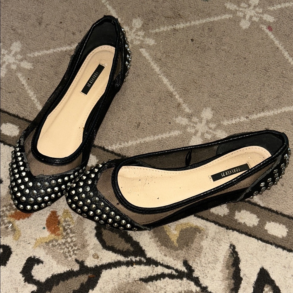 Forever 21 Black Mesh Studded Flats